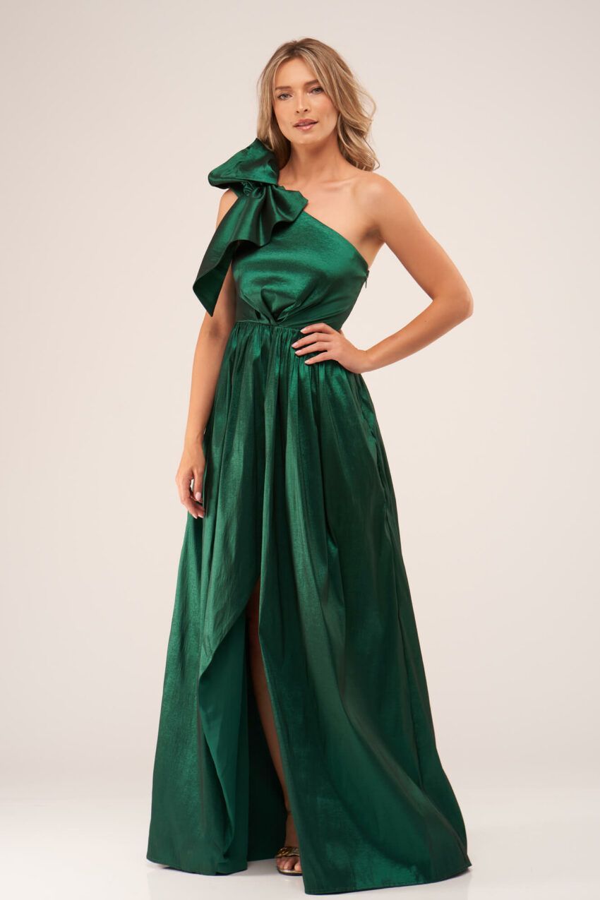 rochie verde de seara cu funda v22 Francesca ETIC