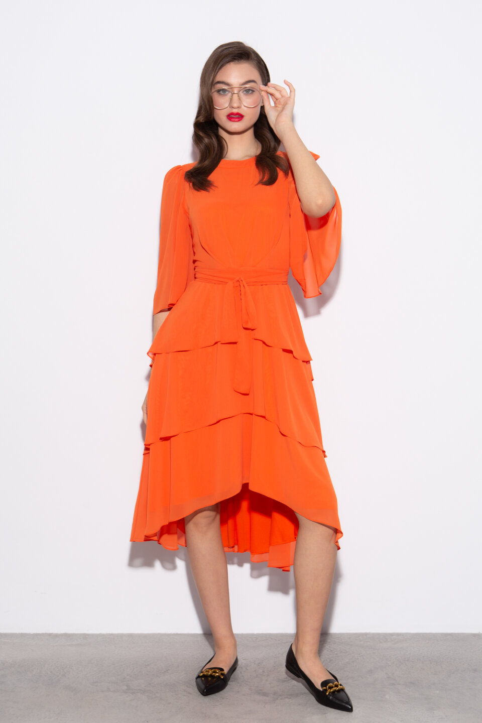 Rochie-orange-cu-volane-Aris
