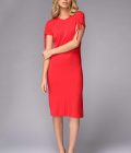 Rochie rosie cu snur la maneci Roxana