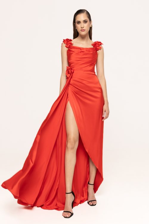Rochie de seara lunga cu aplicatii flori Sienna
