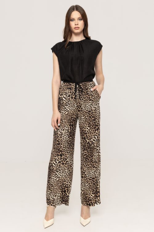 Pantaloni largi cu imprimeu leopard Sara