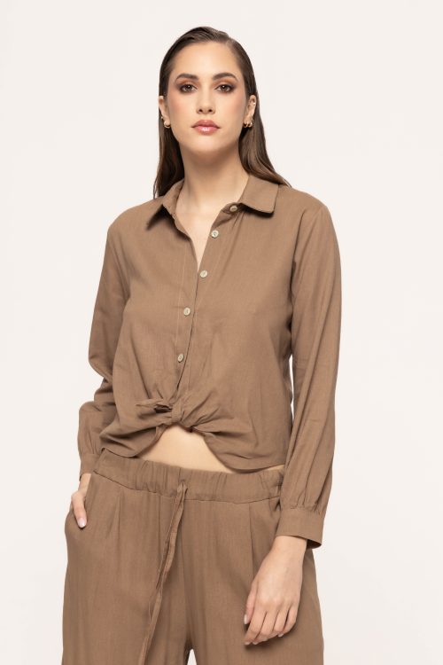 Cămașă crop cu nod decorativ și mâneci lungi Crina