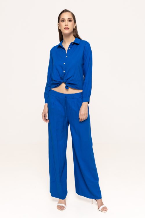 Pantaloni largi cu talie elastică și șnur decorativ Crina