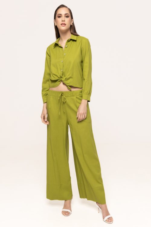 Pantaloni largi cu talie elastică și șnur decorativ Crina