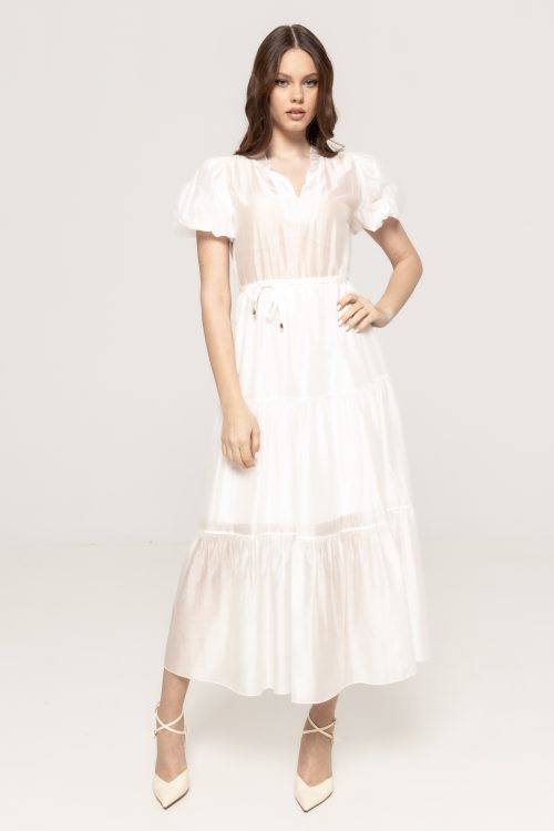 Rochie midi cu volane și mâneci bufante Irina