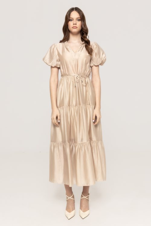 Rochie midi cu volane și mâneci bufante Irina