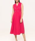 Rochie midi fără mâneci cu revere și nasturi decorativi Maria