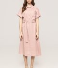 Rochie casual din in cu cordon și guler clasic Rona