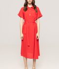 Rochie casual din in cu cordon și guler clasic Rona
