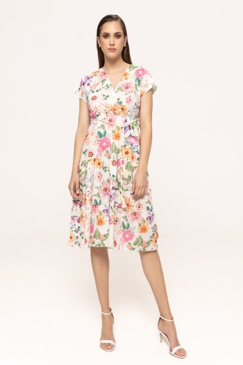 Rochie petrecută midi cu imprimeu floral și cordon Aysha