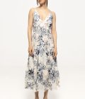 Rochie vaporoasă midi cu bretele subțiri și imprimeu floral Ruxandra