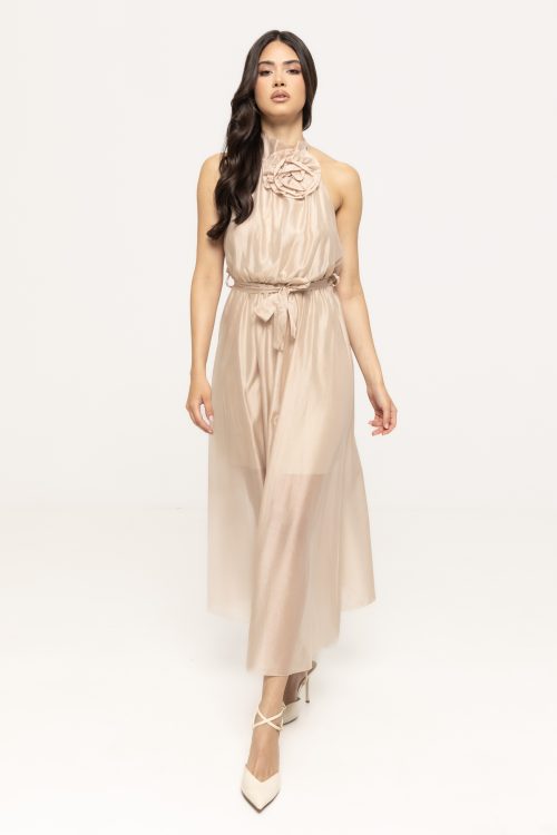 Rochie vaporoasă maxi cu guler decorativ