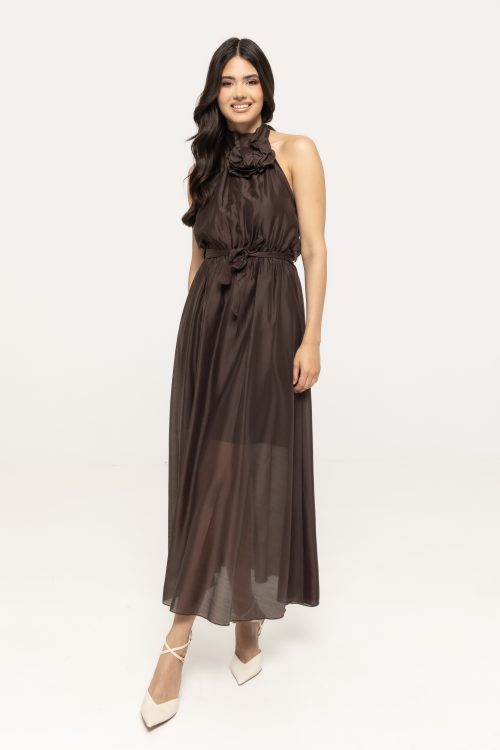 Rochie vaporoasă maxi cu guler decorativ
