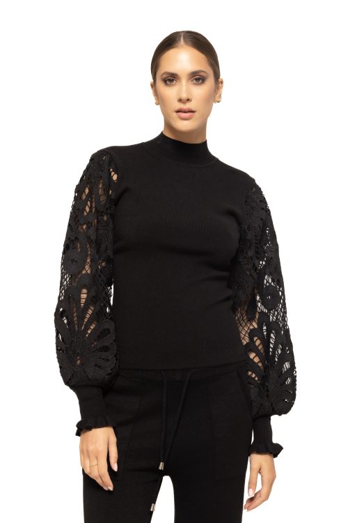 Pulover cu model broderie la maneci Dolly