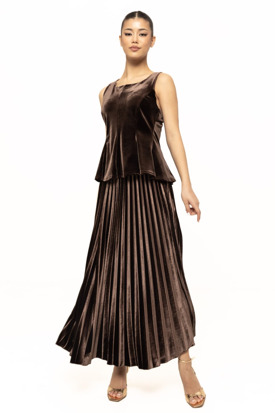 Fusta plisata din catifea Criss