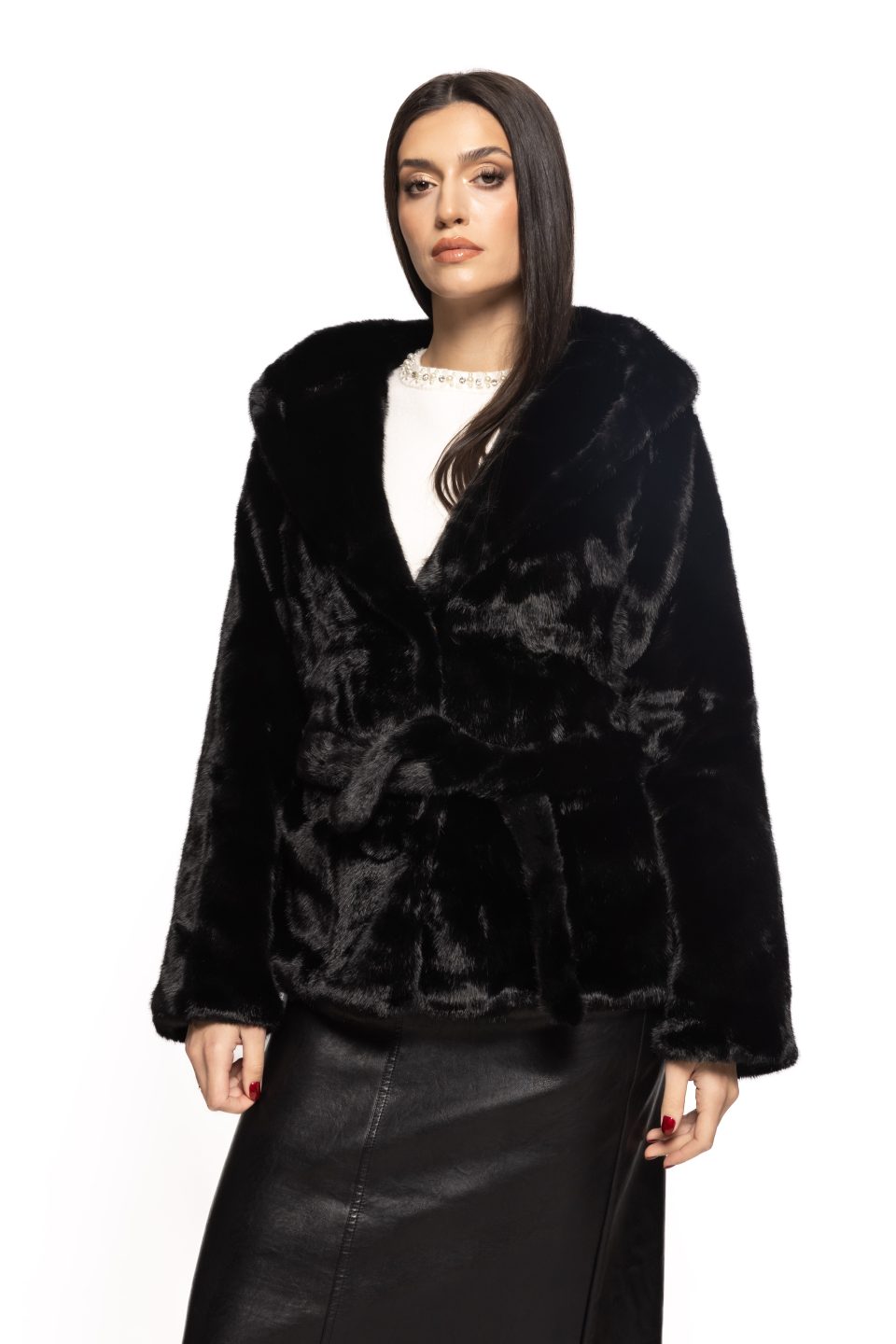 Jachetă din blană artificială cu cordon în talie Andona