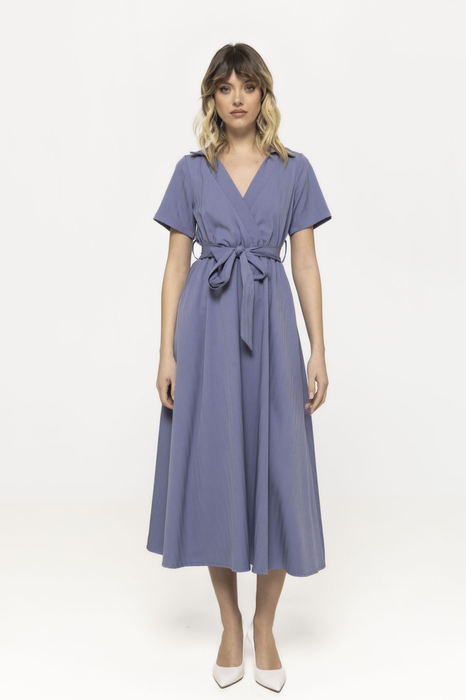 Rochie cu maneca scurta si cordon in talie Sorina