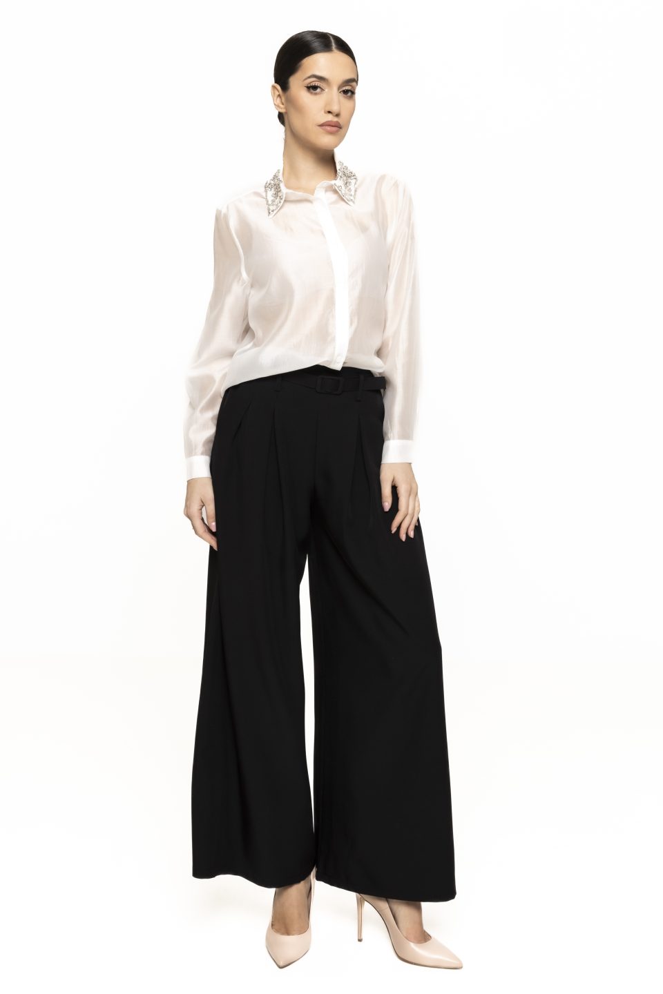 Pantalon evazat cu curea in talie Luise