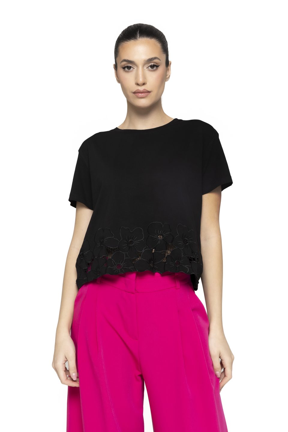 Tricou cu model broderie flori Leto