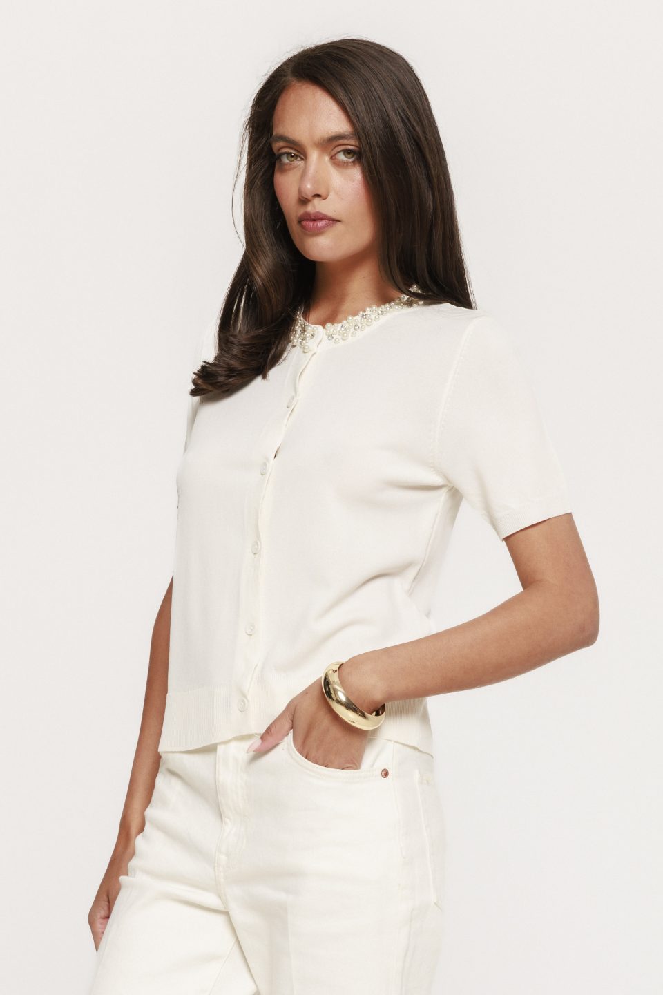 Bluza cu nasturi si aplicatii pietre Anais