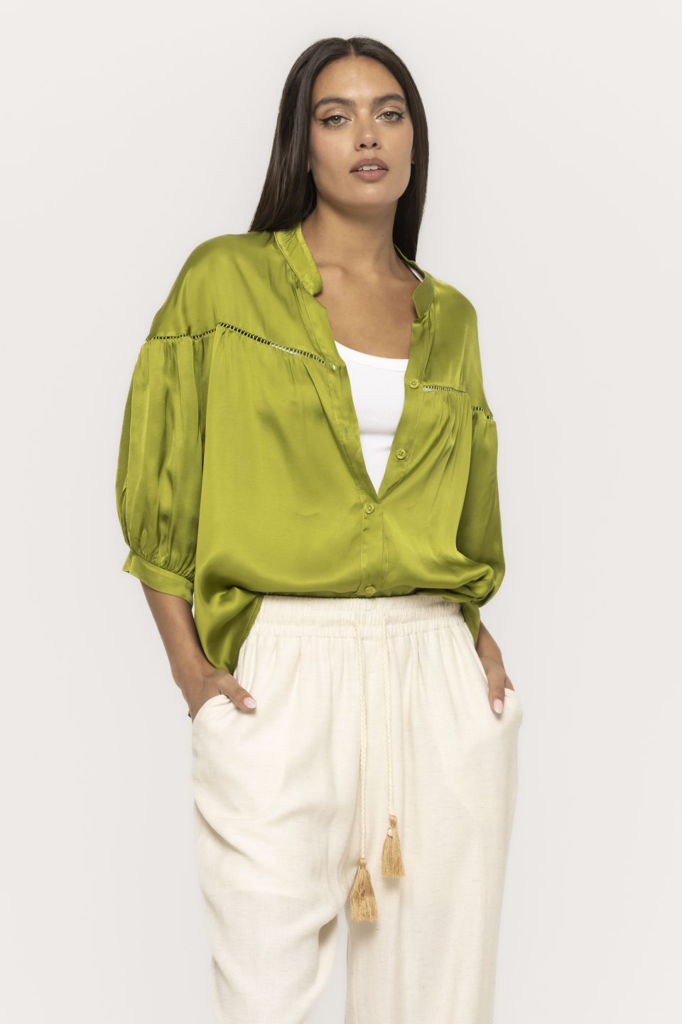 Cămașă satinată cu mânecă trei sferturi Kara