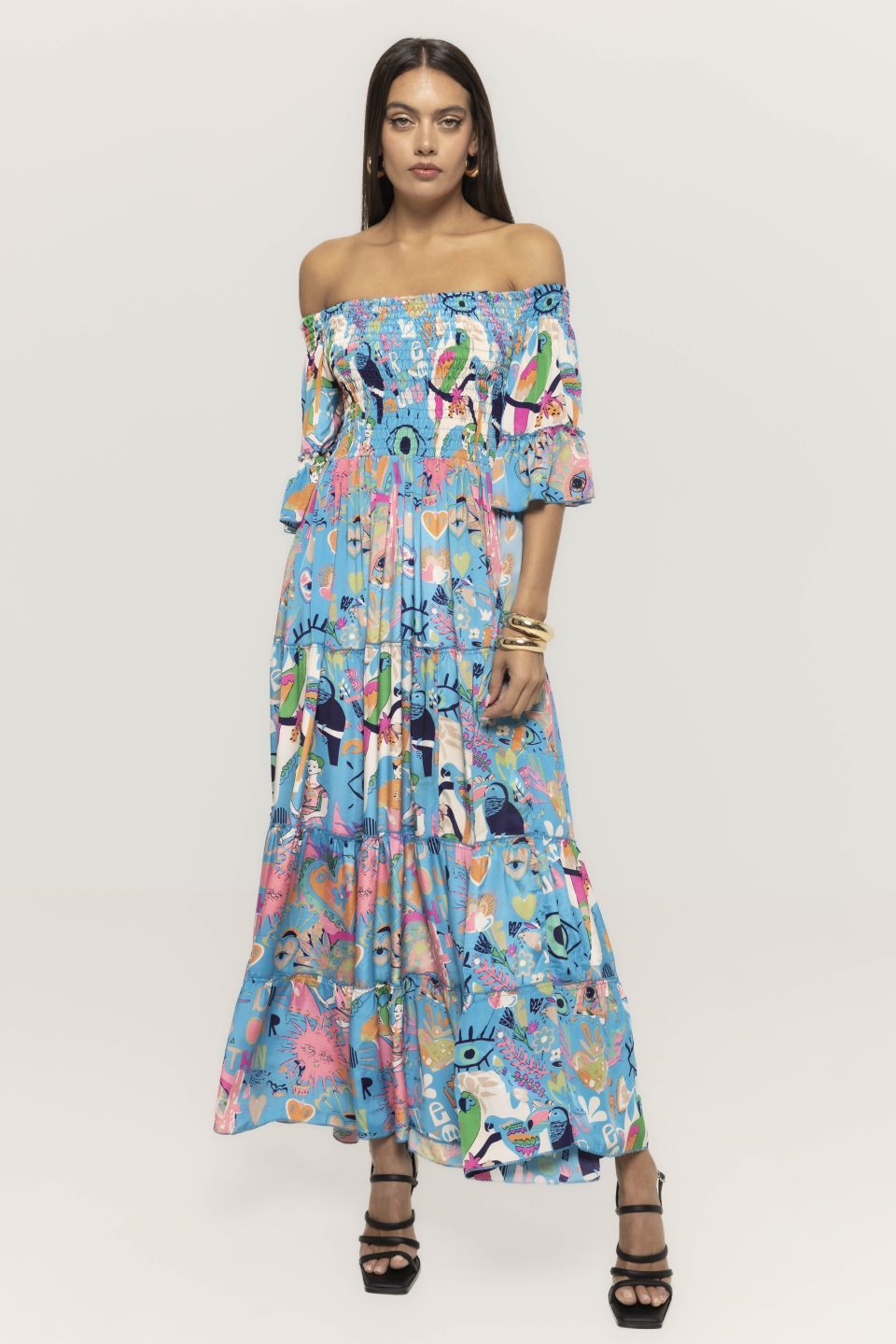 Rochie lunga cu imprimeu si maneca trei sferturi Emilia