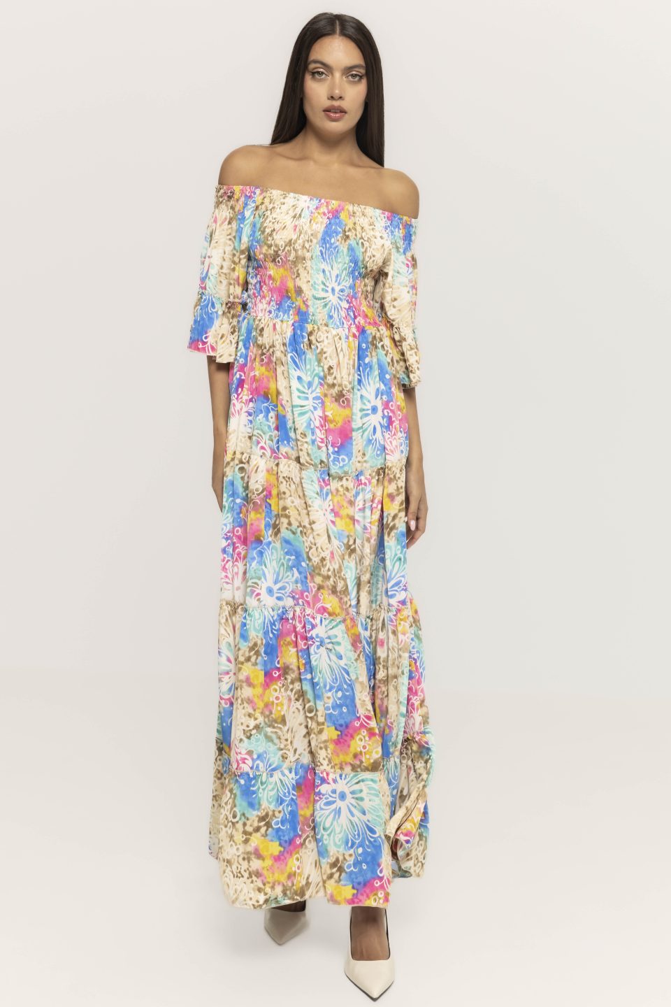 Rochie lunga cu imprimeu si maneca trei sferturi Emilia