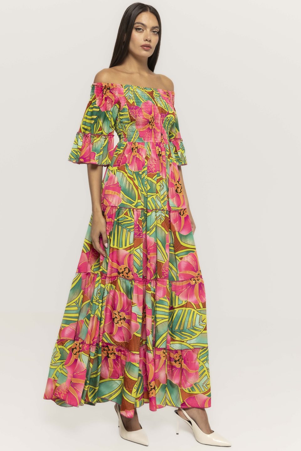 Rochie lunga cu imprimeu si maneca trei sferturi Emilia