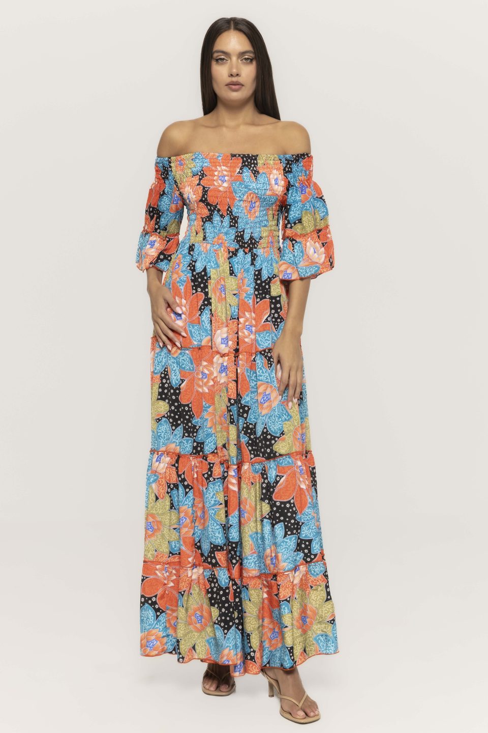 Rochie lunga cu imprimeu si maneca trei sferturi Emilia