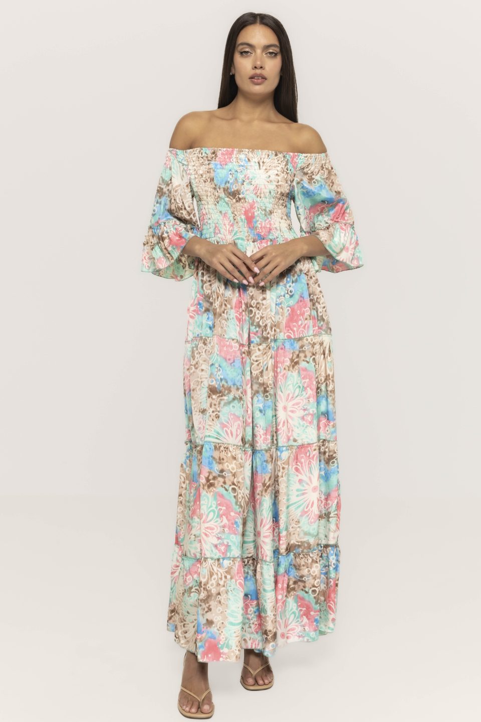 Rochie lunga cu imprimeu si maneca trei sferturi Emilia