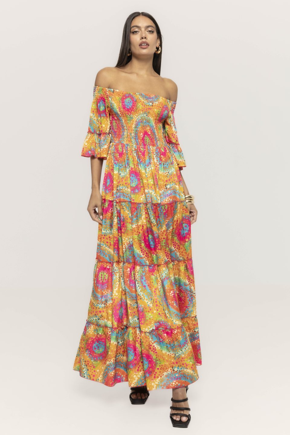 Rochie lunga cu imprimeu si maneca trei sferturi Emilia