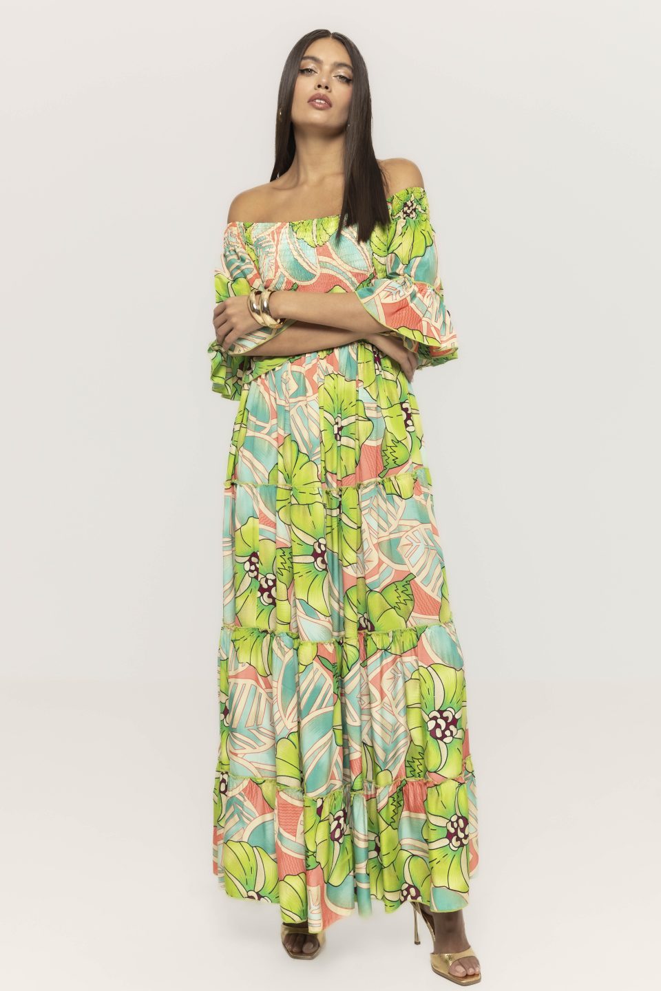 Rochie lunga cu imprimeu si maneca trei sferturi Emilia