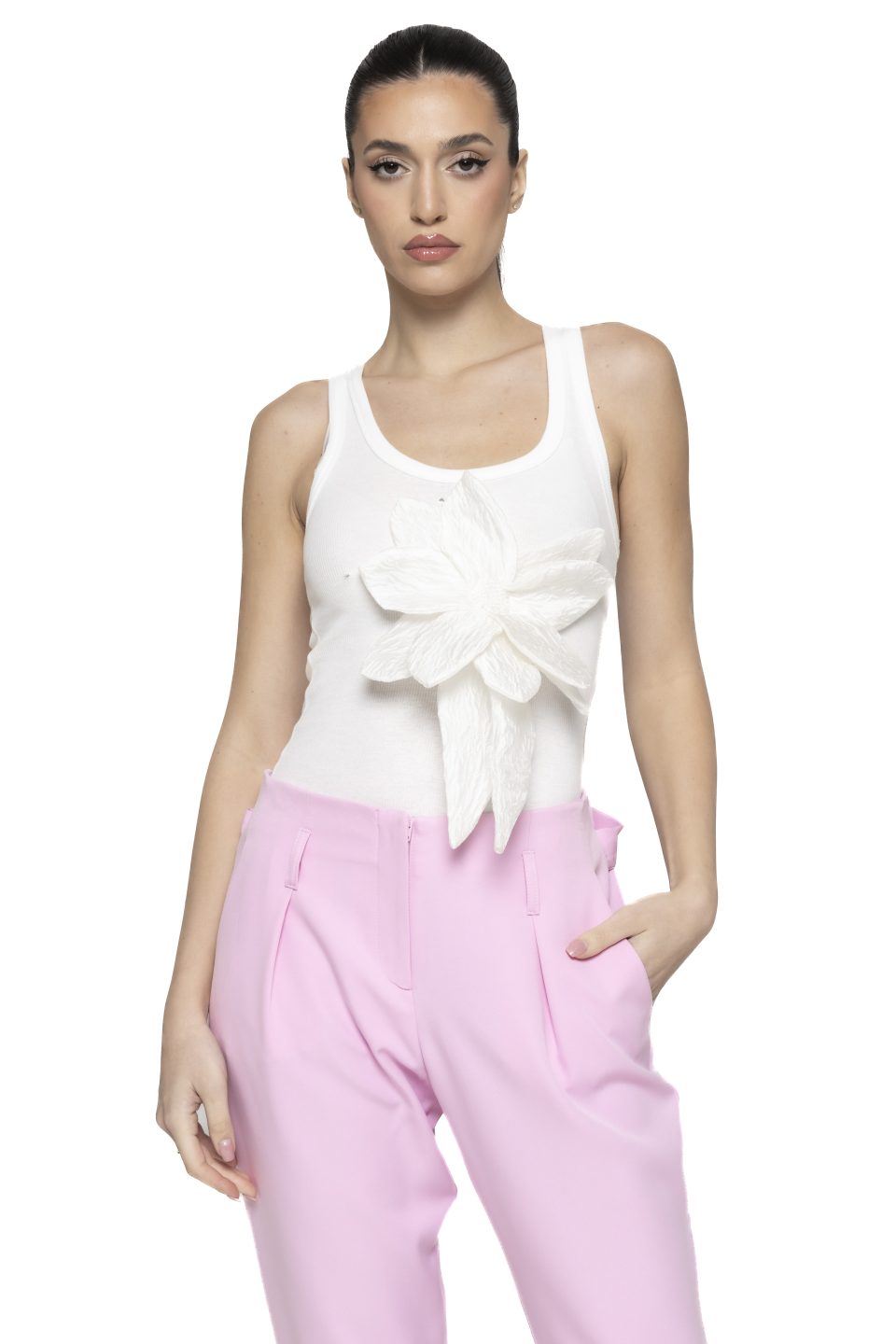 Top cu aplicatie floare Bianca