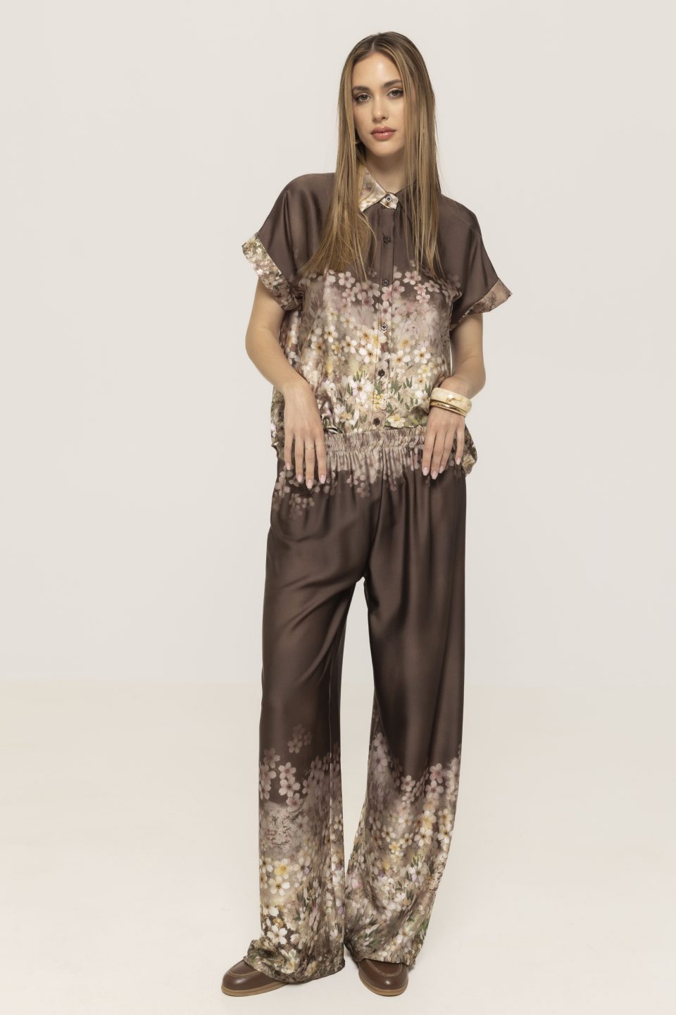 Pantalon satinat cu imprimeu Lesley