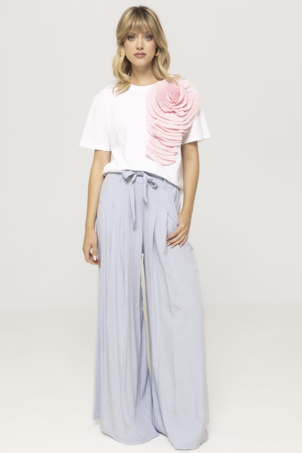 Pantalon evazat cu cordon in talie Venus