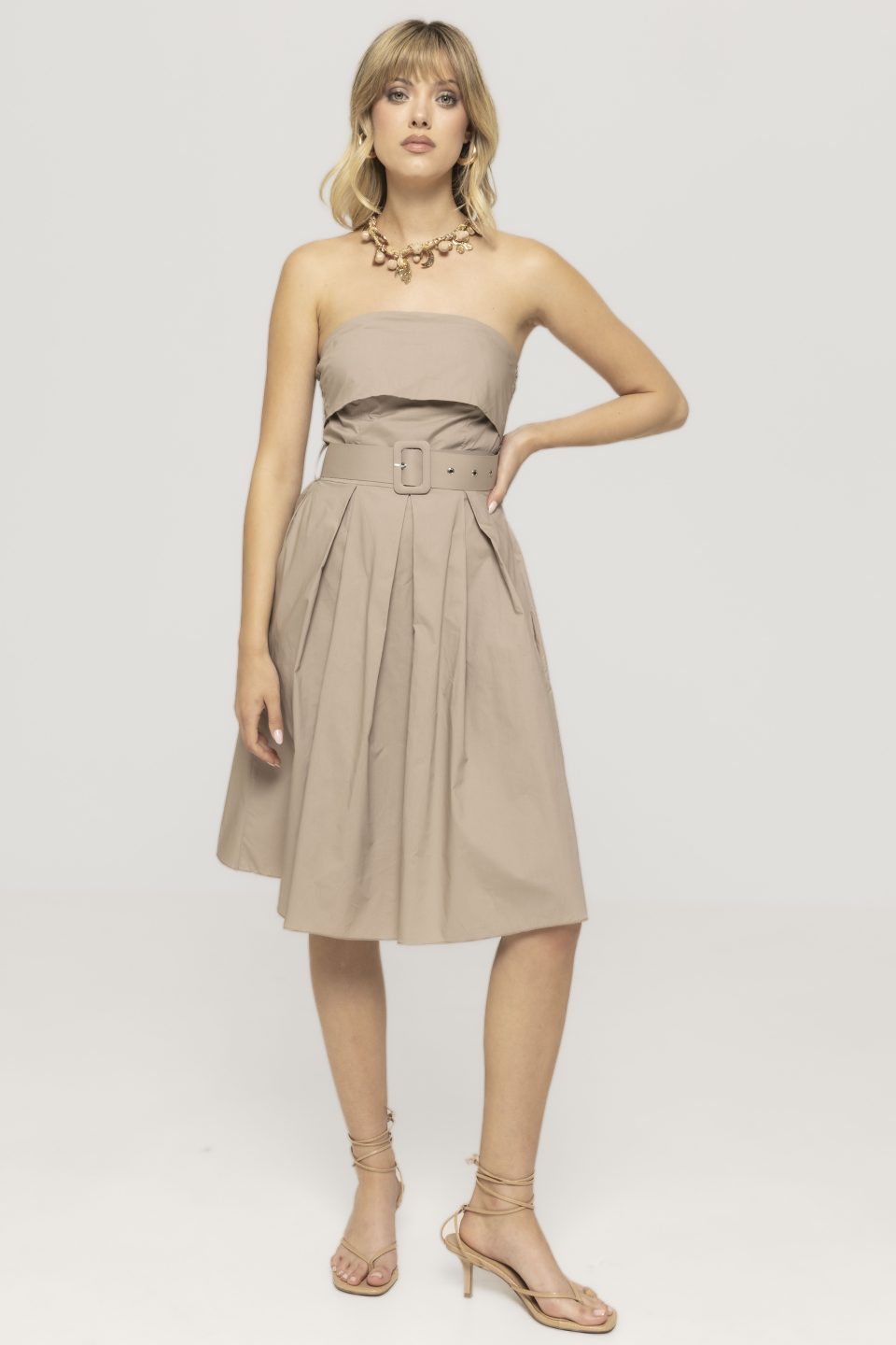 Rochie midi cu pliuri și curea Amanda