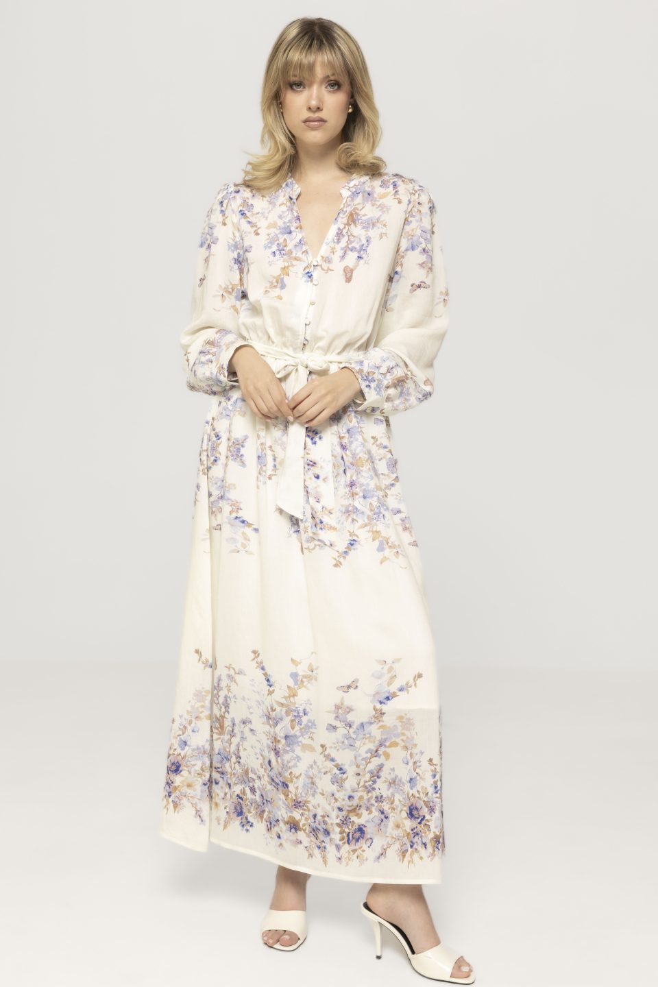 Rochie cu imprimeu floral si cordon in talie Gabriela