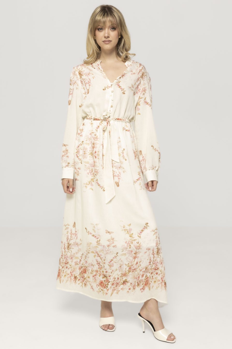 Rochie cu imprimeu floral si cordon in talie Gabriela