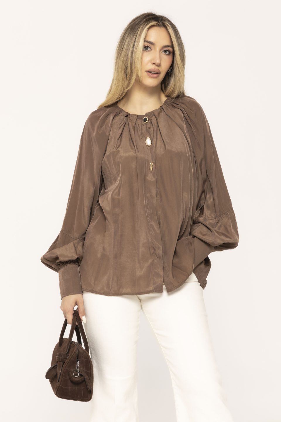 Bluza cu pense si nasturi aplicati Charlene