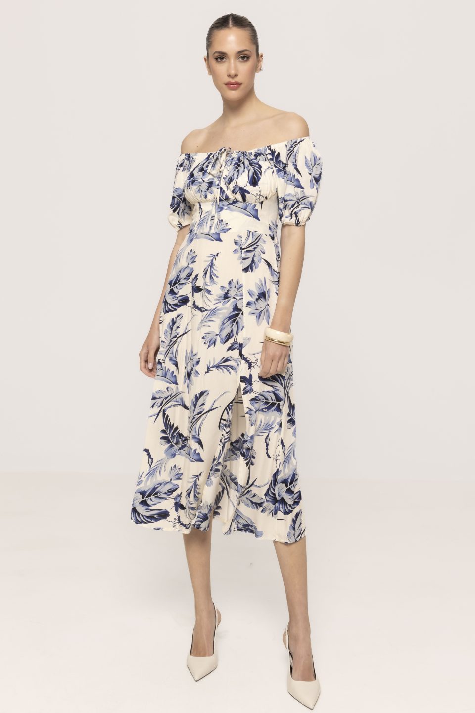 Rochie pe  umeri cu imprimeu floral  Astrid