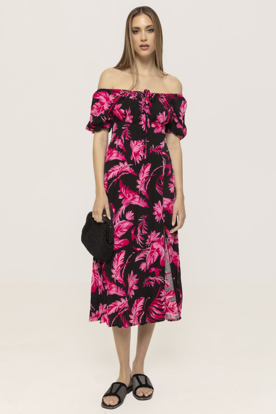 Rochie pe  umeri cu imprimeu floral  Astrid