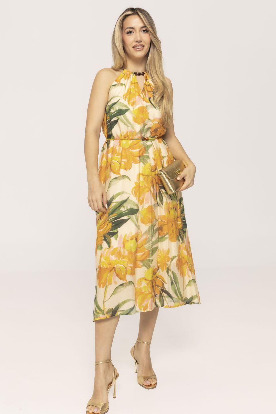 Rochie midi imprimata cu aplicatii pietre Nelly