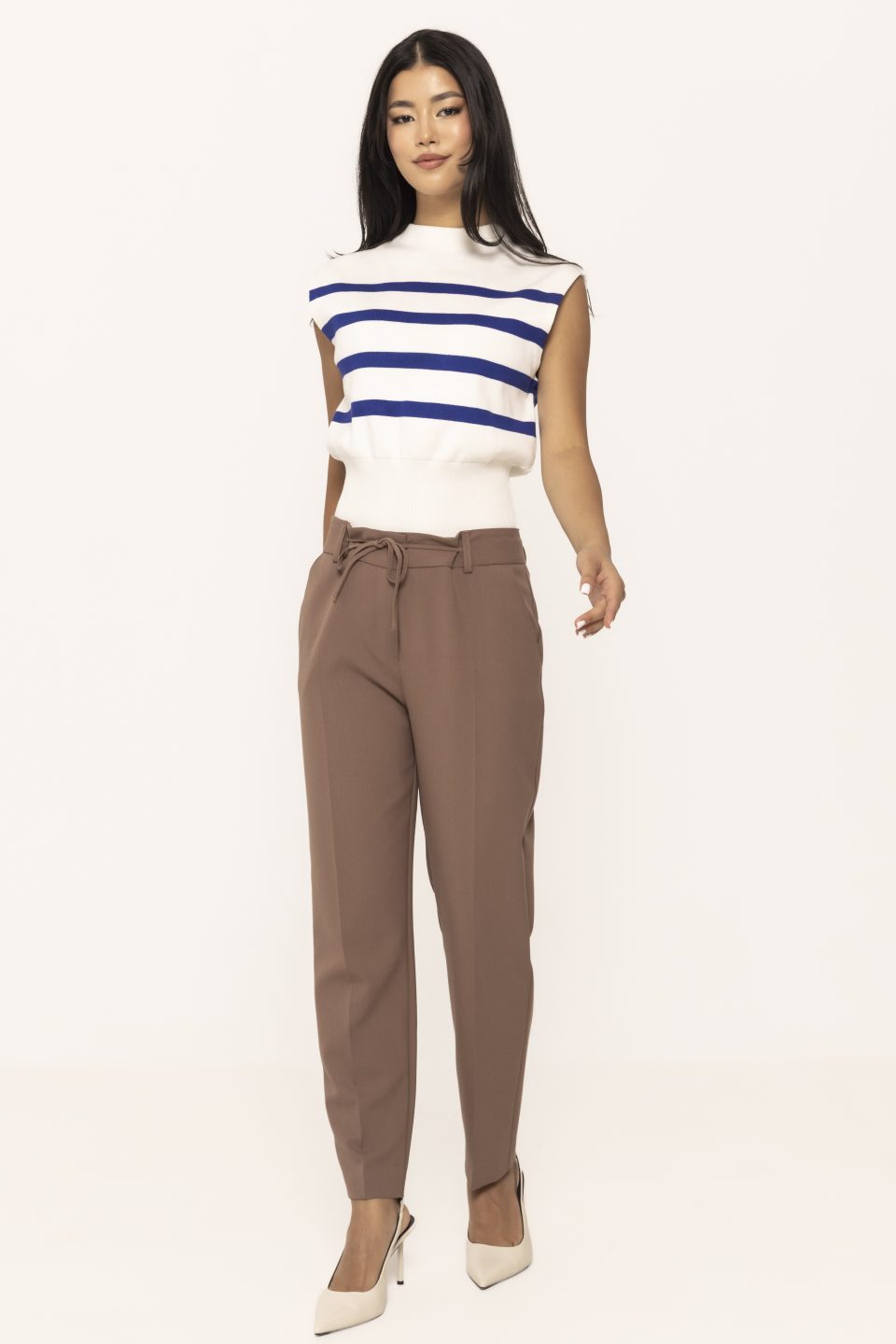 Pantalon office cu snur in talie Vichy