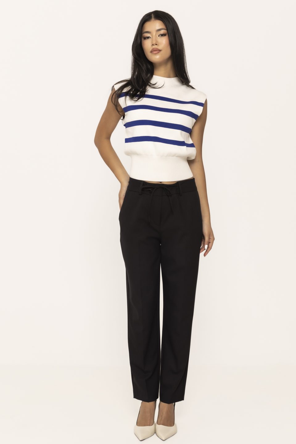 Pantalon office cu snur in talie Vichy