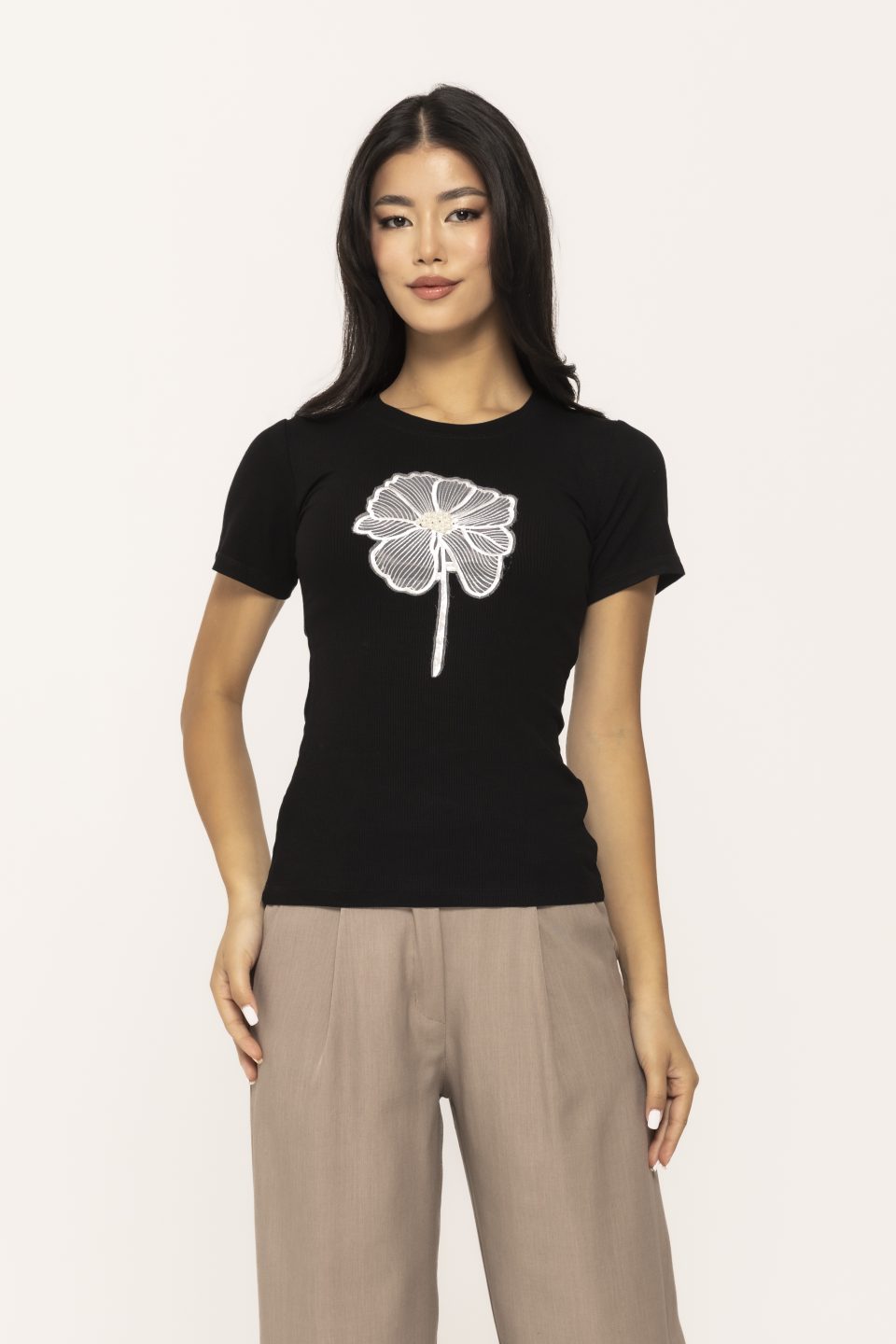 Tricou casual cu model floare Barbara