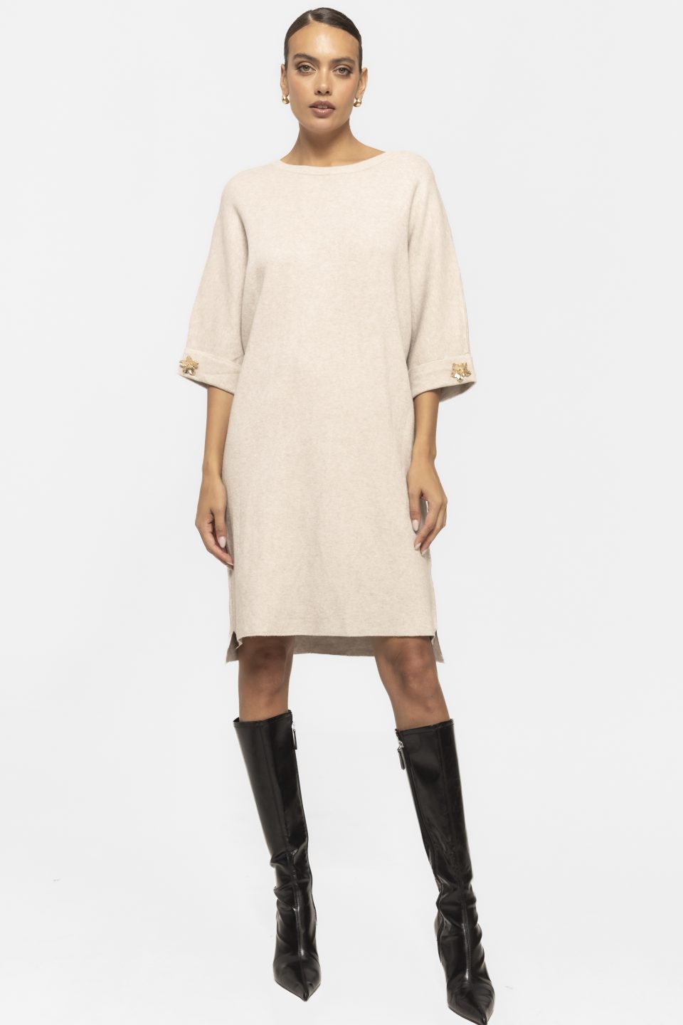 Rochie cu accesoriu auriu la maneci Doris