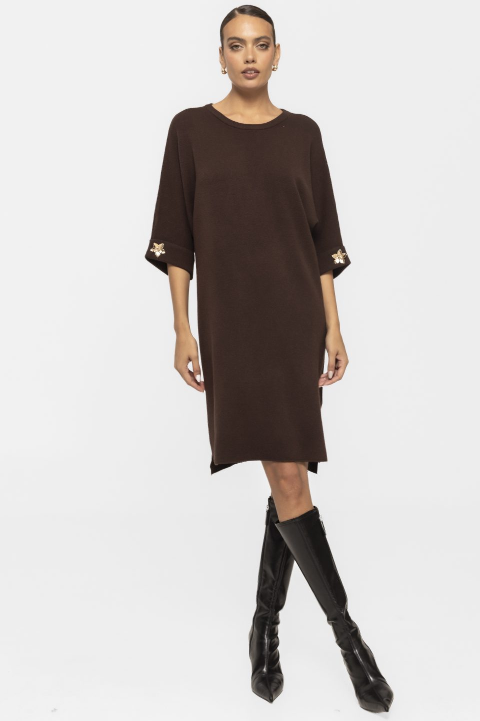 Rochie cu accesoriu auriu la maneci Doris