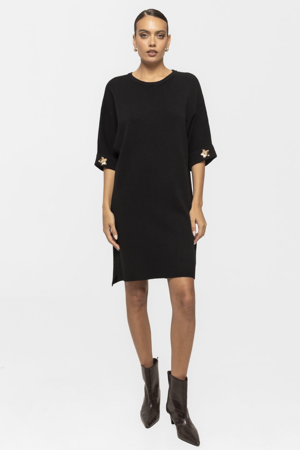 Rochie cu accesoriu auriu la maneci Doris