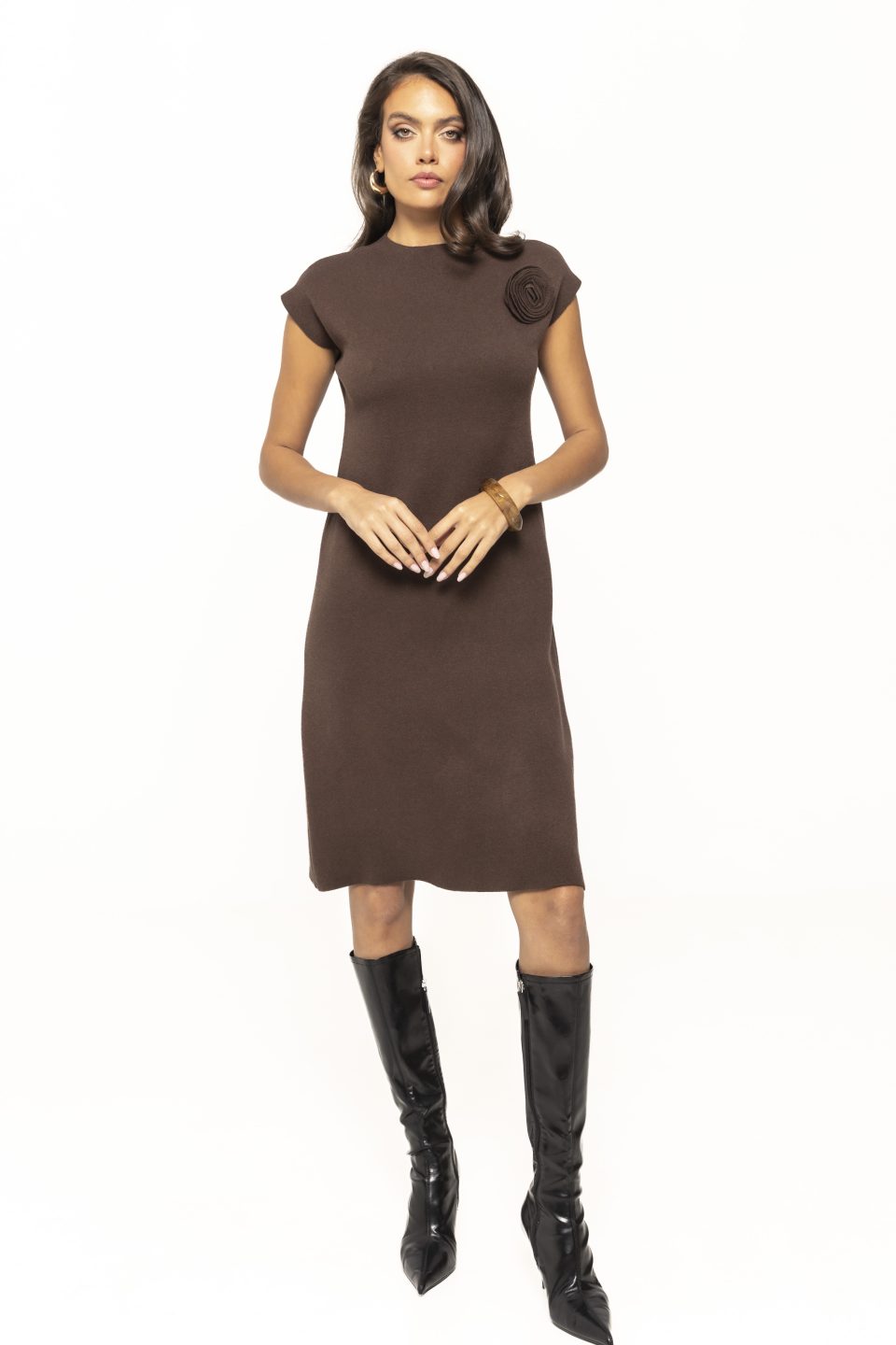 Rochie de tricot cu brosa Freya