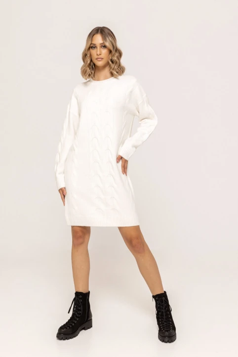 Rochie-scurta-cu-model-tricotat-Magda-alb-ETIC